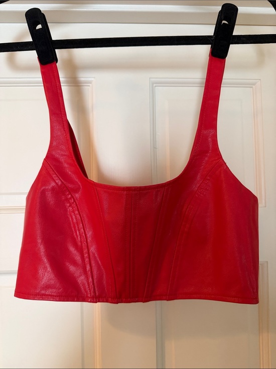 Amanda Uprichard Tops - Amanda Uprichard Vibrant Red Faux Leather Crop/Bra Tank